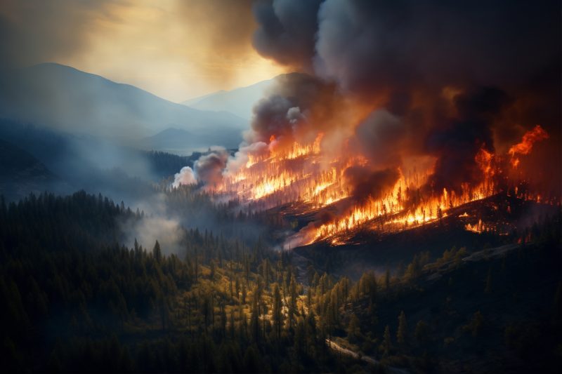 Feu de forêt ravageant la végétation — risque incendie dans l'ERP en France